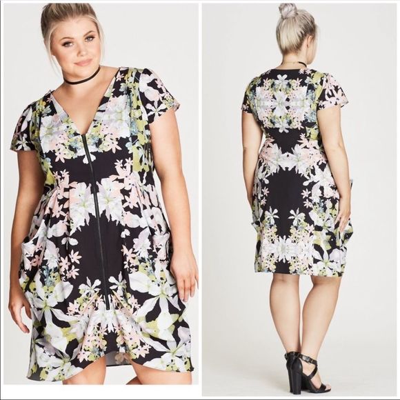 City Chic Zip Front Print Tunic Dress XL/22 - Picture 3 of 8